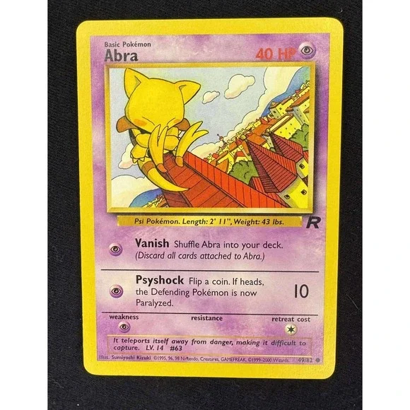 Pokemon team rocket Abra Card 49/82 Base Set 2‎ 1995 rare