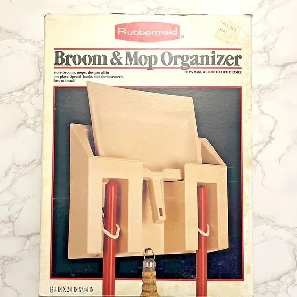 Vintage 1986 Rubbermaid Broom & Mop Organizer Almond #2328 New in Box Retro
