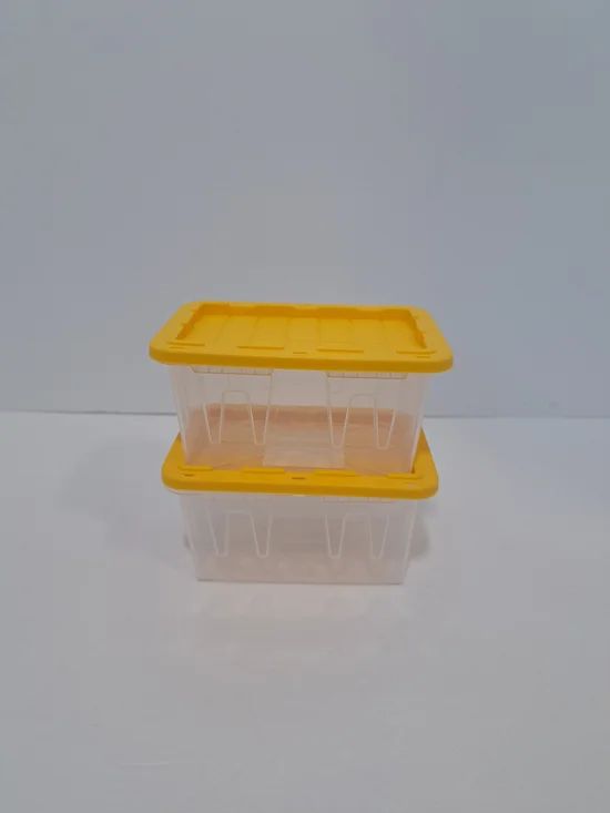 Set of 2 Lowe's Teeny Tote MINI Clear Plastic Totes with Yellow Lids Storage NEW