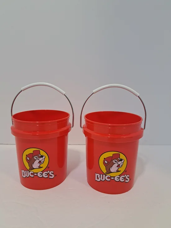 Buc-ee's Red Plastic Mini Bucket with Handle - Set of 2 New
