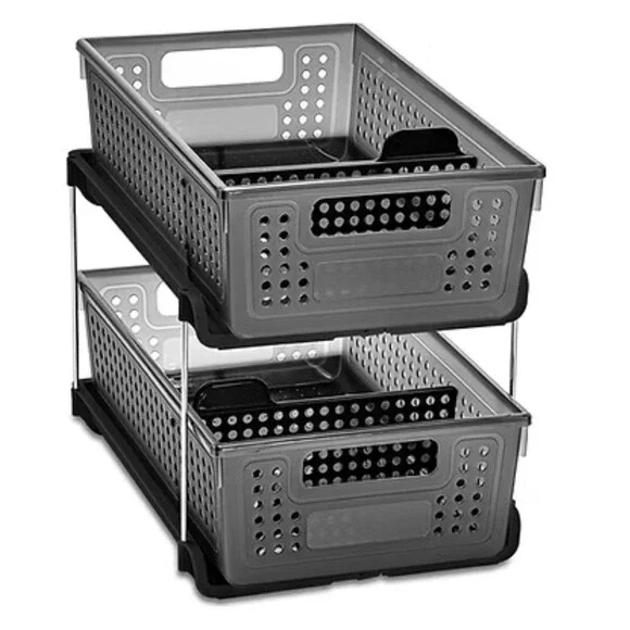Madesmart 2-Tier Organizer Multi-Purpose Slide-Out Storage 1-Pack, Carbon Gray