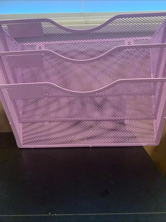 Lavender Metal Mesh 3-Tier File Sorter