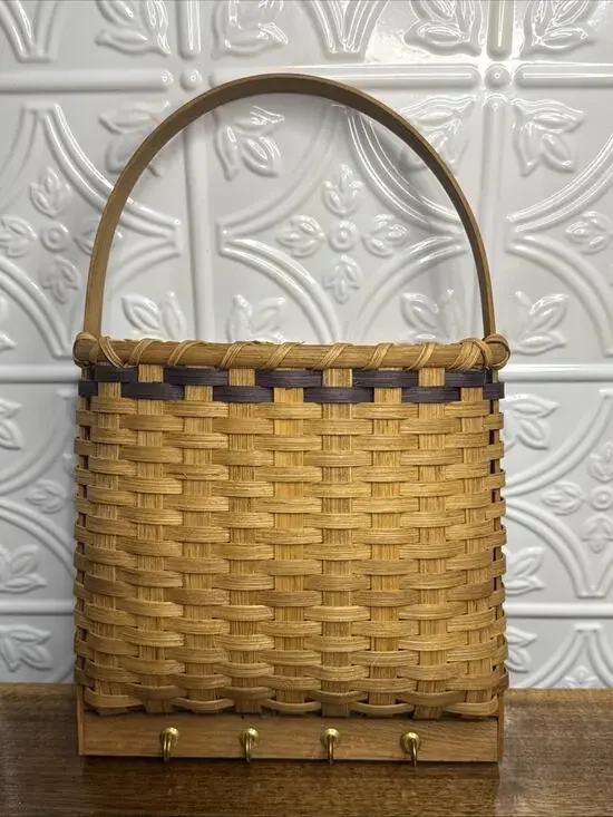 Vtg Woven Wall Hanging Basket Letter Key Holder Cottage Cabin Core