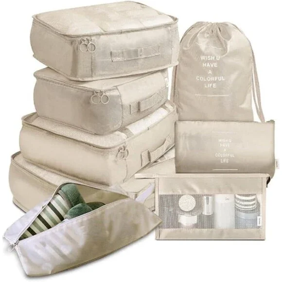 Set of 8 Travel Storage Bags to - Zipper Packing Bags Luggage Toiletry Organizer