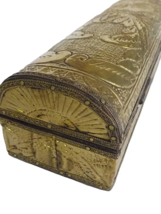 Filigree Brass and Wood Lidded Box/ Clasp and Hinges