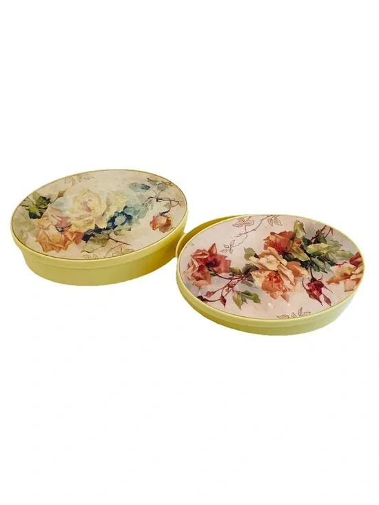 Vintage Lot 2 Oval Trinket Rose Boxes By Old Print Factory Baltimore MI Vanity