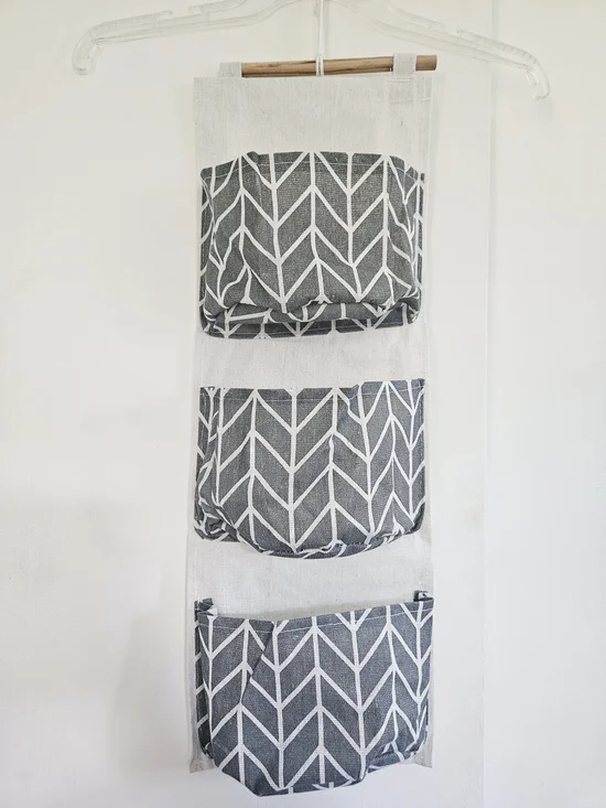 Hanging Wall Organizer with Gray Chevron Pockets