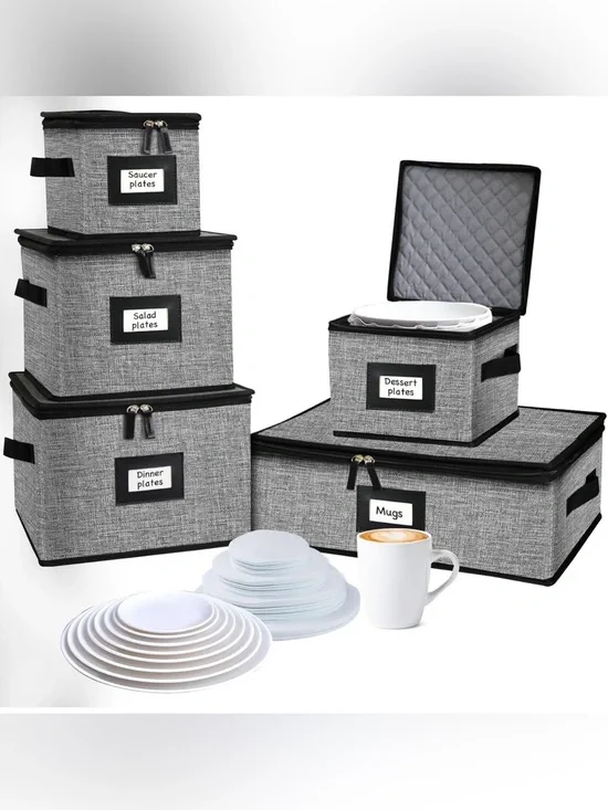 5 PACK China Storage Containers-Quilted Mug Storage and Moving Boxes for Dishes