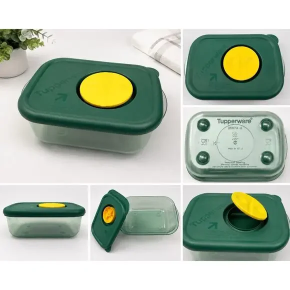 Tupperware Vent ’N Serve 16 oz Microwave Container Green Yellow Lid 3567A