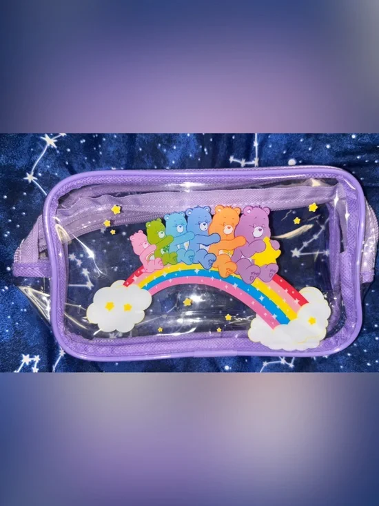 Purple Clear Kids Pencil case with Rainbow Care Bears Graphic
