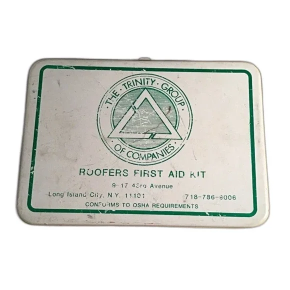 Vintage Trinity Group Roofers First Aid Kit Metal Tin Long Island City NY
