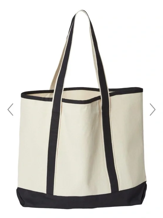 Canvas Tote Bag in Cream with Black Trim - Large Market Tote