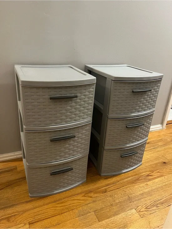 Gray Sterilite Plastic Weave 3 Drawer Slim  Storage Towers - Set of 2