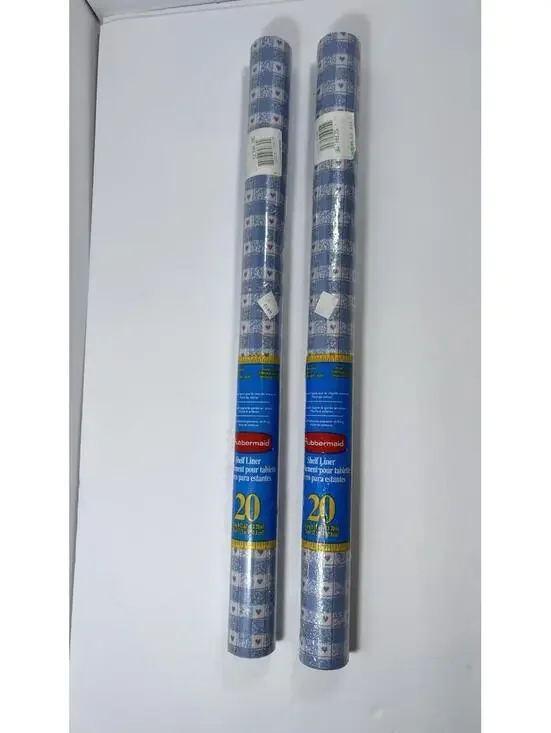 Set Of 2 Vintage Rubbermaid Shelf Drawer Liner Blue Plaid Hearts 8.3 Sq Ft New
