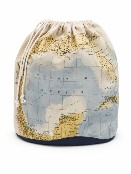 Vintage map drawstring storage bag