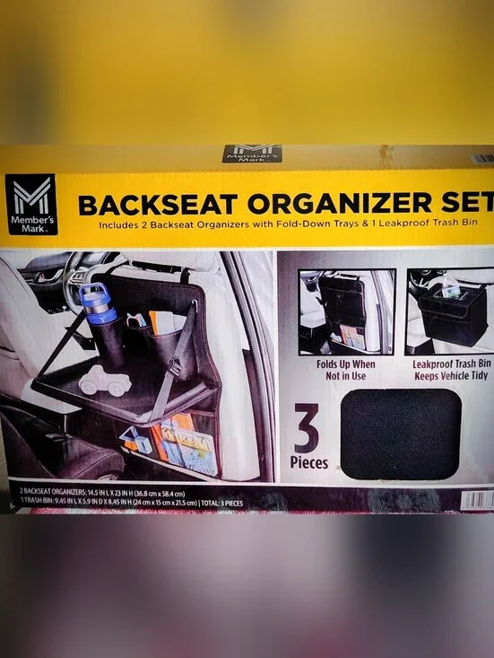 Member's Mark Black Backseat Organizer Set with Fold-Down Trays