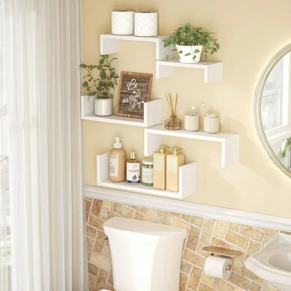 New Floating Wall Shelves Set of 5 Wooden Storage Shelves for Home Room Decor