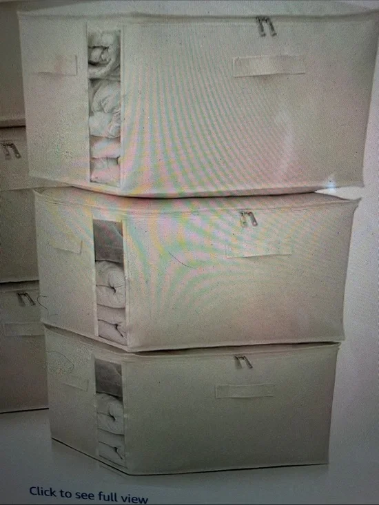 Set of 3 Beige canvas Storage Bins with Side Window