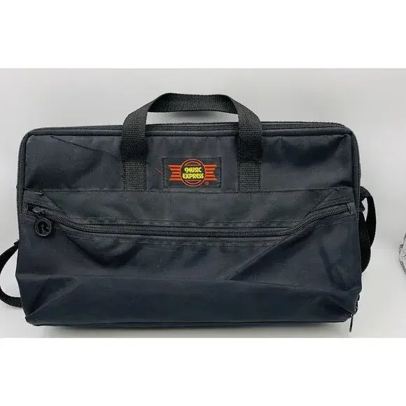 Music Express Vintage Black 30 Cassette Tape Storage Carrying Case With Strap