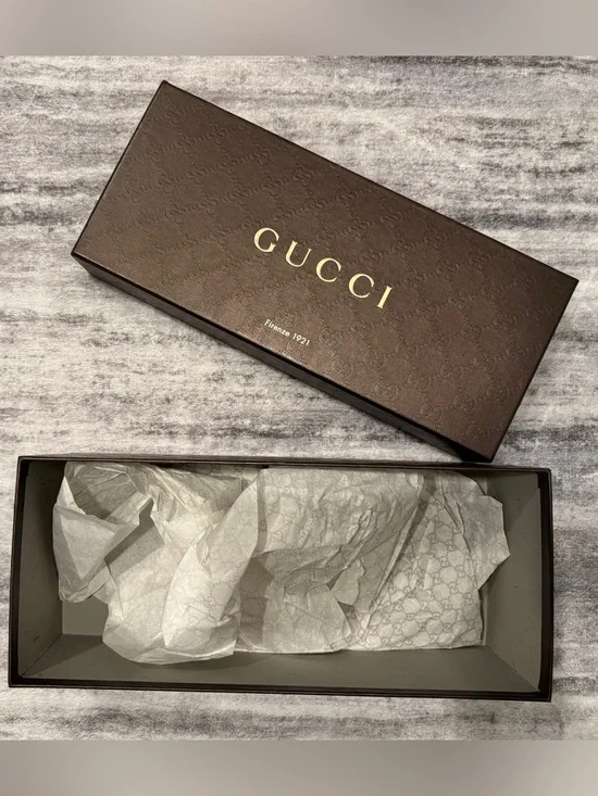 Gucci Brown Box with Gold Logo and Branded Tissue
