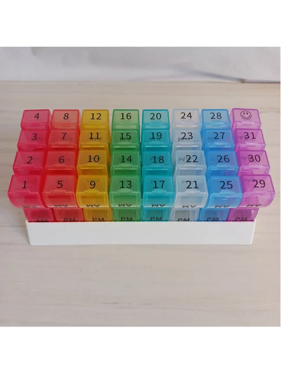 Monthly 31 Day Pill Organizer Am/Pm Compartment Rainbow