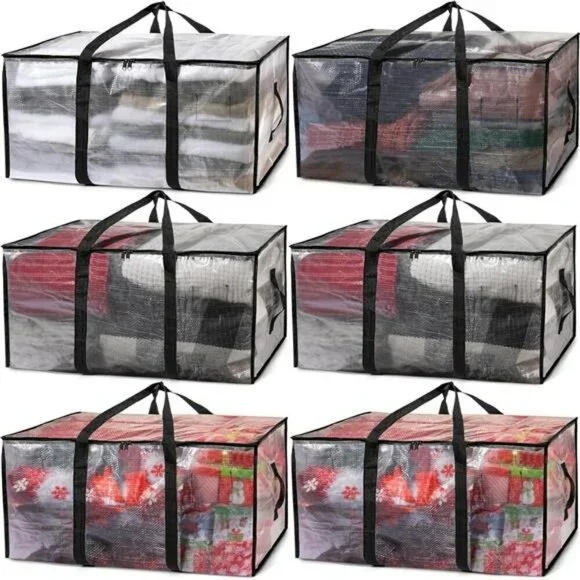 ClearSpace Large Moving Storage Bags Set of 6 with Zippers Handles Backpack Stra
