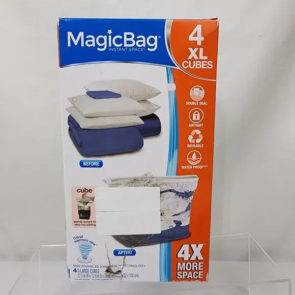 MagicBag Instant Space! 4 Pack X-LARGE CUBES For Storing Comforters & Pillows