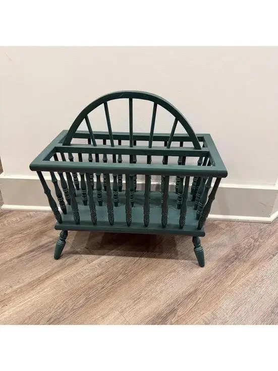 Vintage Dark Green American Spindle Magazine Rack