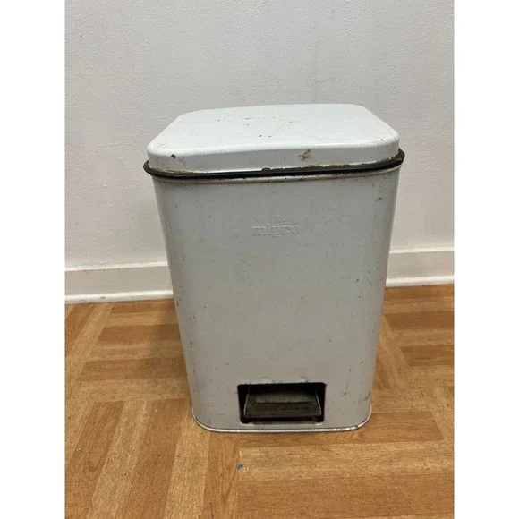 Vintage Mipro White Metal Step Trash Can Retro Industrial Kitchen Waste Bin MCM