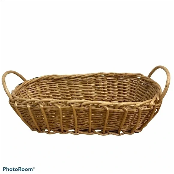 Wide Wicker Basket Home Picnic Tan Houseware Long