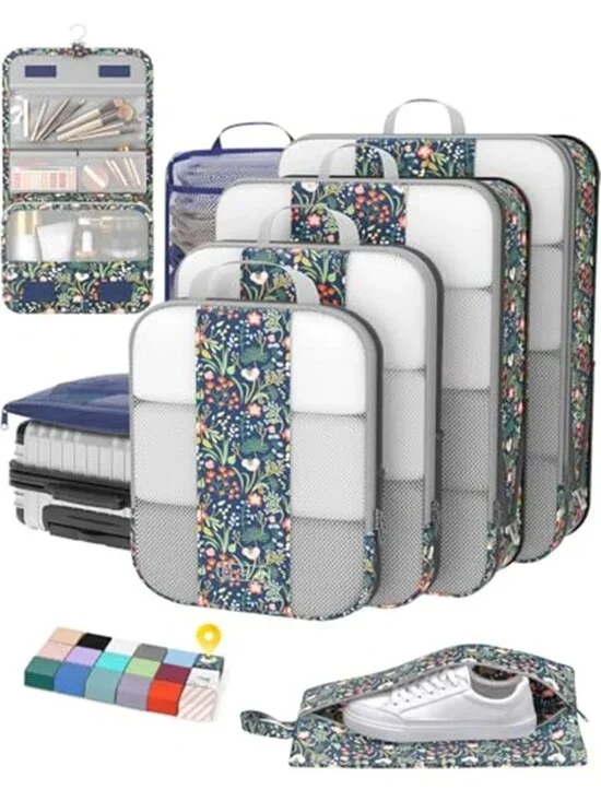 Compression Packing Cubes 8 Piece Travel Organizer Set Luggage Storage Bags