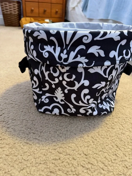 Thirty-One Utility Bin Organizer Parisian Pop Black White Damask Storage Basket