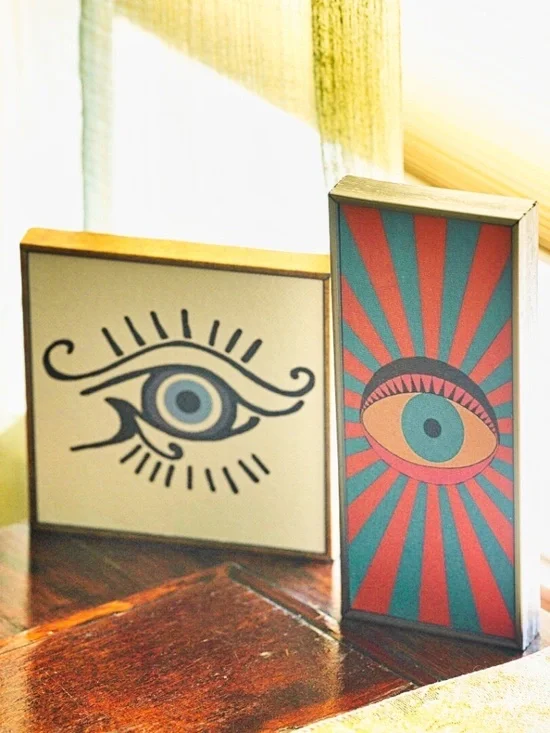 Malocchio Eye of Osiris  Graphic Art Block Prints Set of 2 Boho  Decor