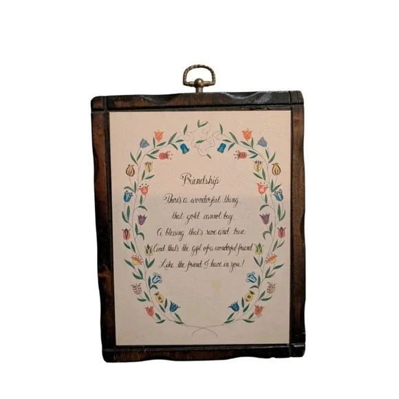 Vintage Friendship Wood Wall Plaque Floral Quote Hanging Sign Retro‎