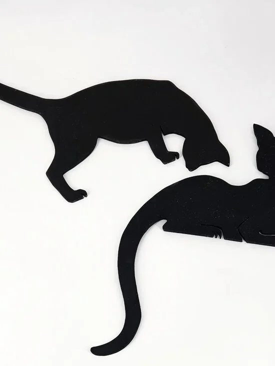 Pair VTG Silhouette Black Cats Door Topper Handmade Wood Doorframe Decor Hangers