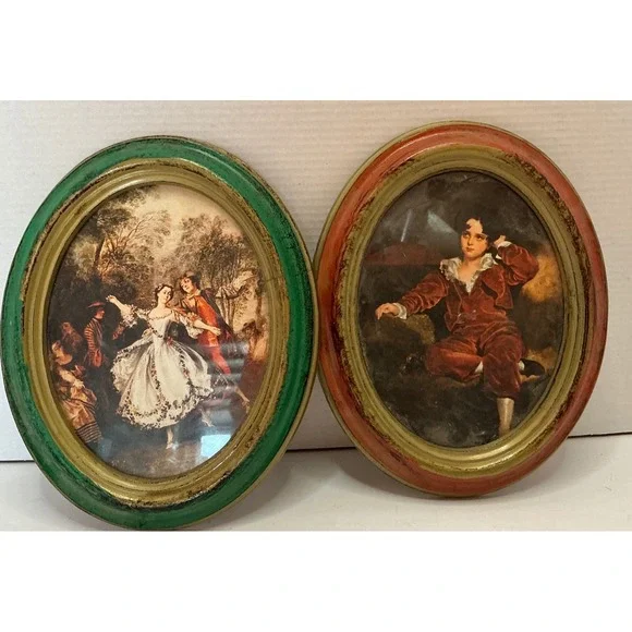 Action Vintage Oval Wall Art Italy Fragonard Style Romantic Scenes Set of 2 Sl