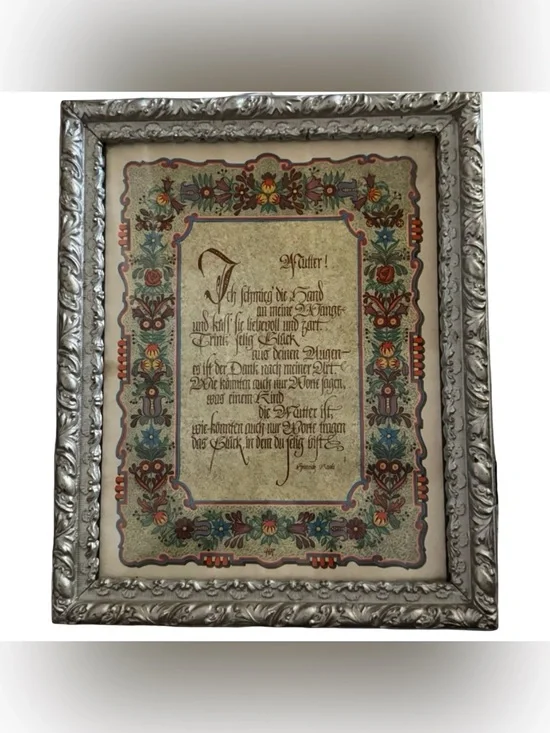 Vintage German Mother Poem Mutter by Heinrich Kaub 16x13 Framed Calligraphy Art
