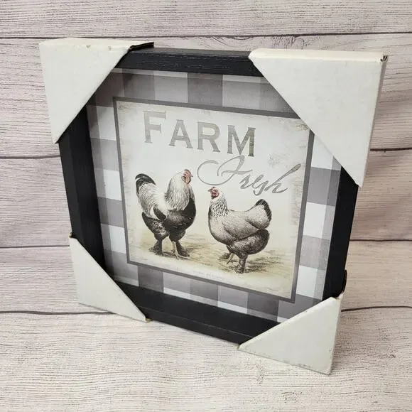 Roaring Brook Art Black and White Buffalo Check Rooster Wall Art