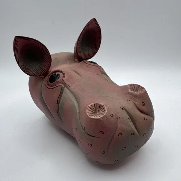 Hippo‎ Head Wall Art Wooden Hanging House Hippopotamus Hand Carved Home Decor