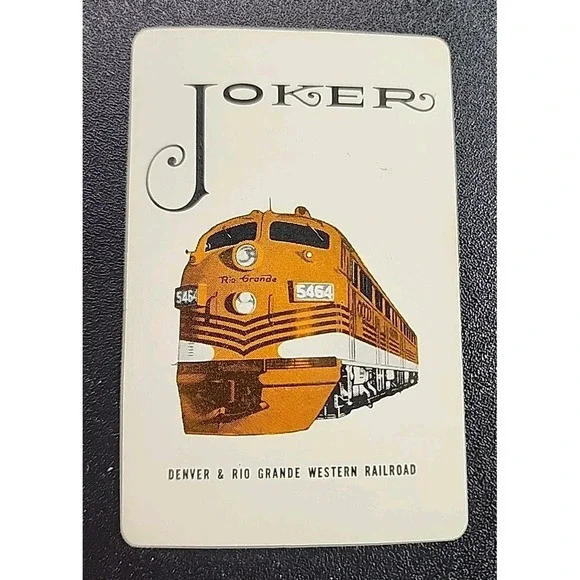 Vintage playing card DENVER and RIO‎ GRANDE WESTERN RAILROAD orange train JOCKER