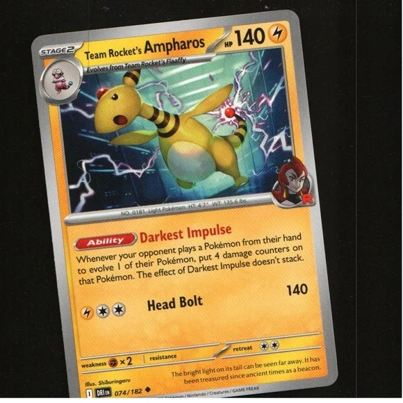 Team Rockets Ampharos Pokemon‎ Card 074 182 Reverse Holo Light Pokémon