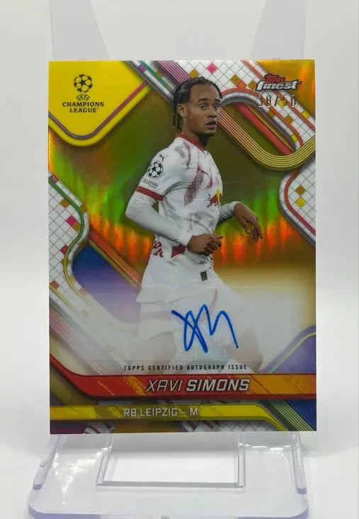 2024-25 Topps Finest UEFA Xavi Simons Gold Refractor Auto 38/50 SP Leipzig