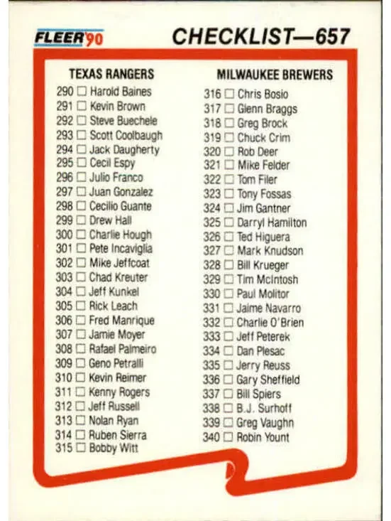 1990 Checklist Fleer Baseball Card #657