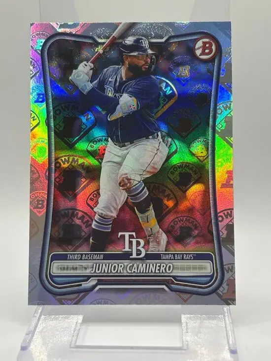 2026 Bowman Junior Caminero Bowman Logo Pattern Refractor SP Tampa Bay Rays