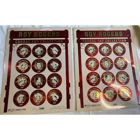 VTG 1993 Roy Rogers Corral Cap Collection Pogs Arrow Catch 2 Sheets 1795 1796