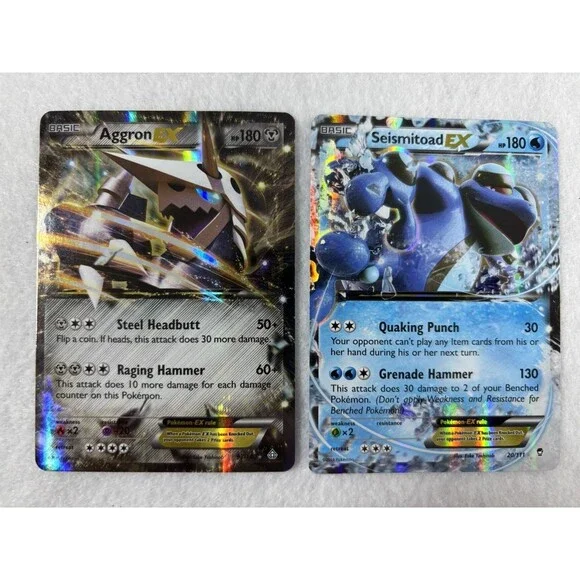 Pokémon Aggron EX 93/160 & Seismitoad EX 20/111 Holo Rare Card Lot XY Era