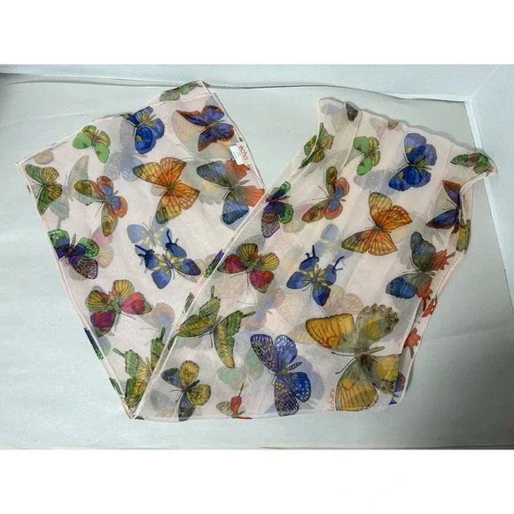 echo silk rectangle scarf Butterfly Lightweight White Background Colorful
