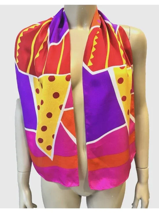 VTG Liz Claiborne Silk Scarf, Abstract POP, Geometric 10