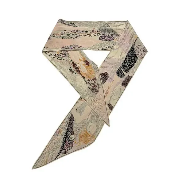 Vintage Bottega Veneta Printed Silk Long Scarf Art Nouveau Klimt 80s 90s