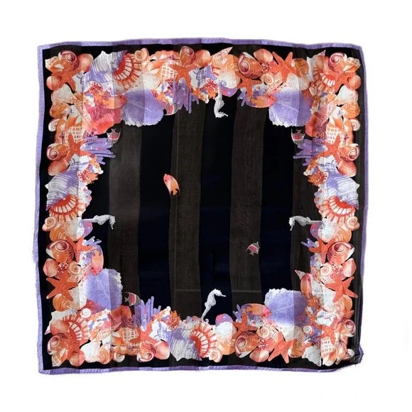 Vintage Seashell Coral Print Silk Scarf